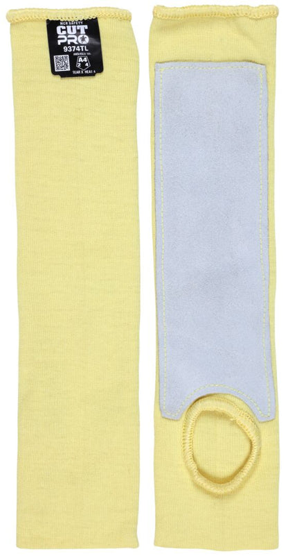 CutPro Kevlar Cut-Resistant Sleeve, Double Ply, Thumb Slot, Cowhide Leather Pad, 14