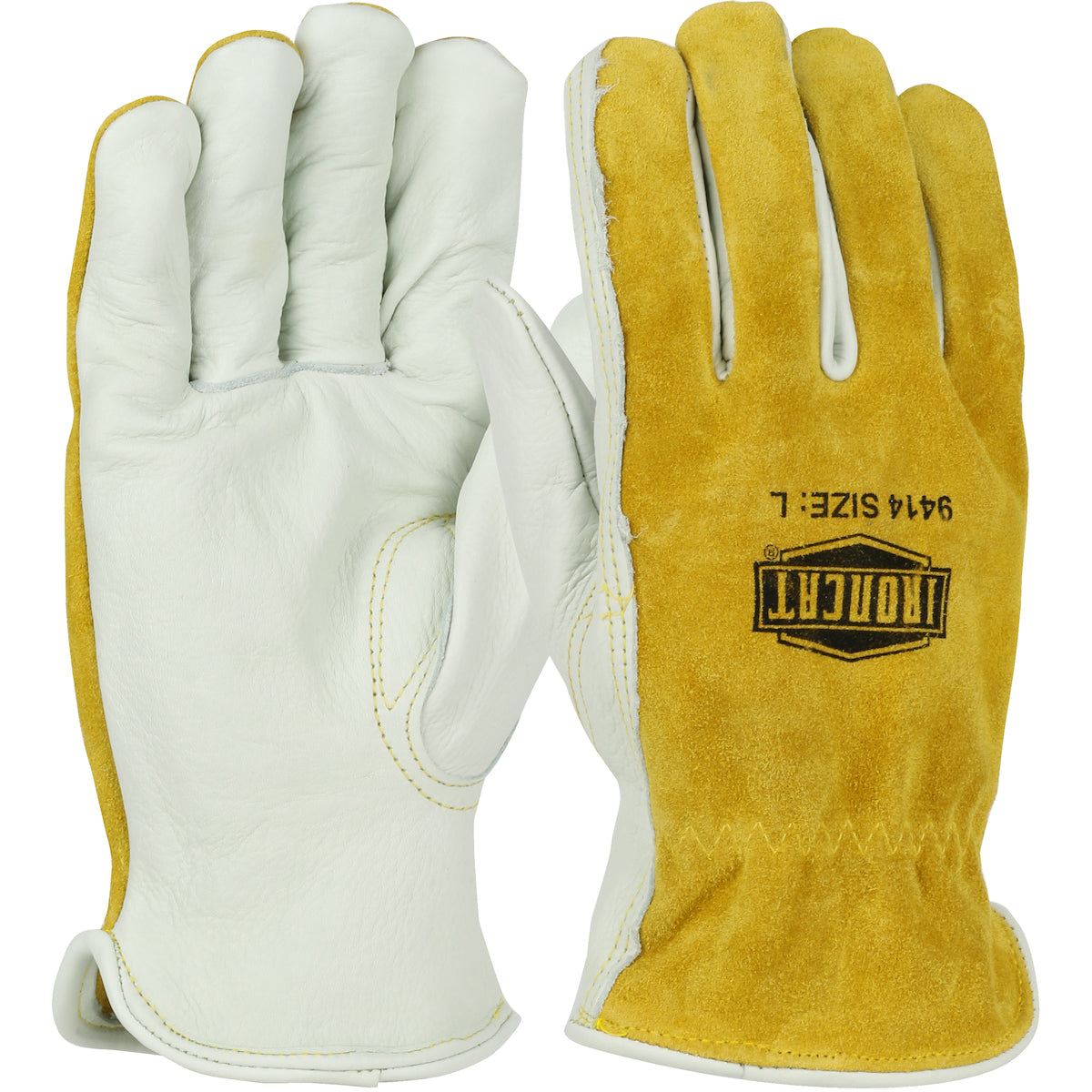PIP Ironcat - Premium Grade Top Grain Cowhide Leather Drivers Gloves with Split Cowhide Back - Keystone Thumb, Model 9414