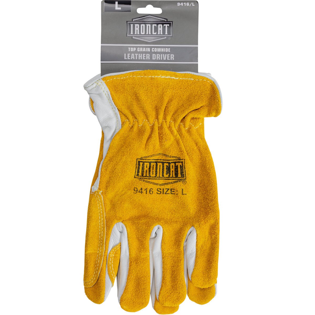 PIP Ironcat 9416 Premium Grade Top Grain Cowhide Leather Drivers Glove with Split Cowhide Back and Reinforced Double Palm
