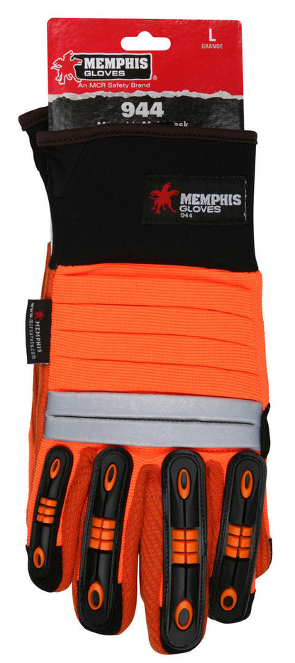 Hi-Visibility Mechanics Gloves, Corded Canvas Palm, TPR Impact Protection, Neoprene Cuff