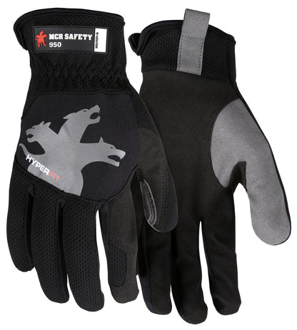 HyperFit Mechanics Gloves, Synthetic Leather Palm, Slip-On Cuff, Reflective