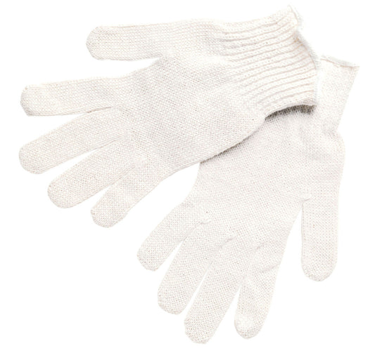 String Knit Work Gloves, 7 Gauge, Regular Weight, Cotton/Polyester, Hemmed Cuff
