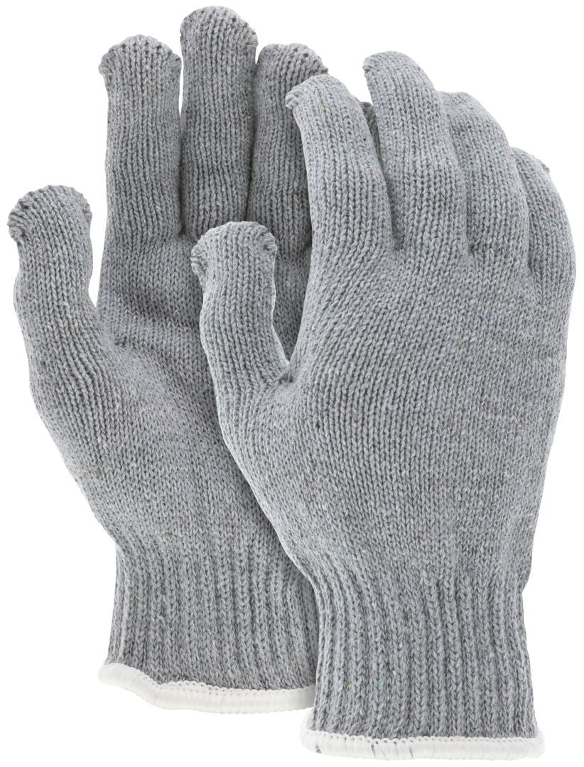 String Knit Work Gloves, 7 Gauge Heavy Weight, Cotton/Polyester, Hemmed Cuff