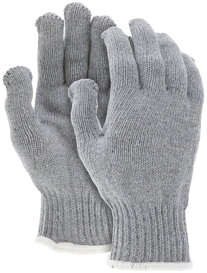 String Knit Work Gloves, 7 Gauge Heavy Weight, Cotton/Polyester, Hemmed Cuff