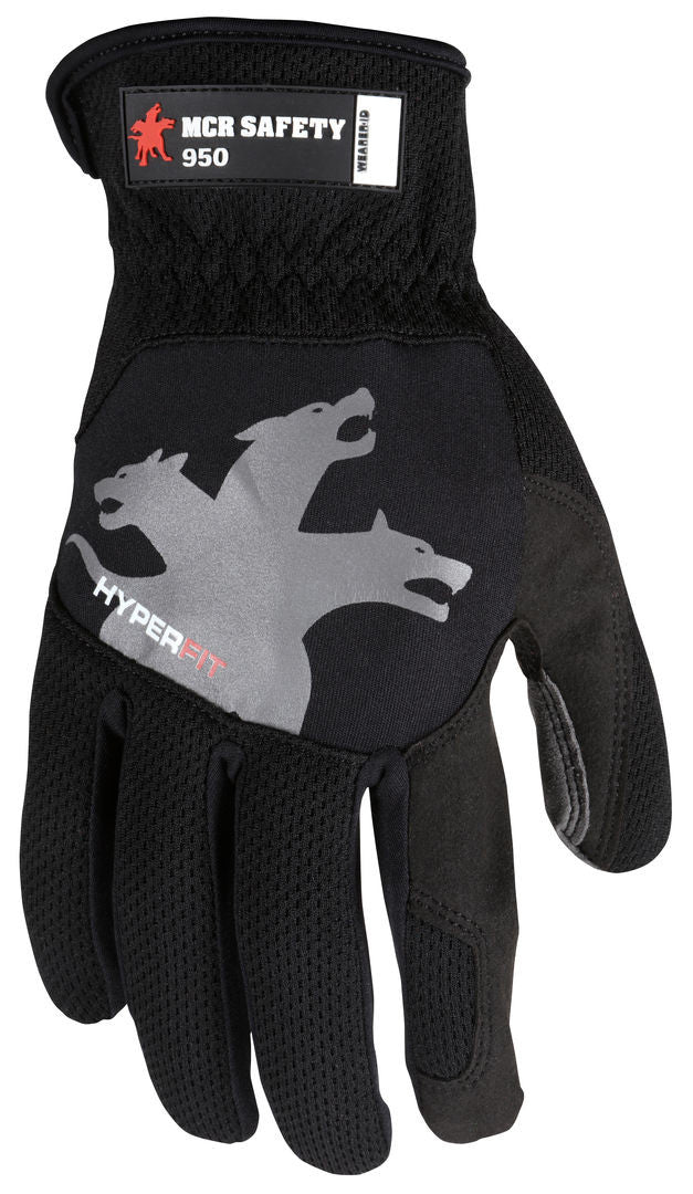HyperFit Mechanics Gloves, Synthetic Leather Palm, Slip-On Cuff, Reflective