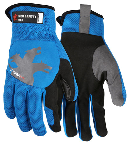 HyperFit Mechanics Gloves, Synthetic Leather Palm, Slip-On Cuff, Reflective