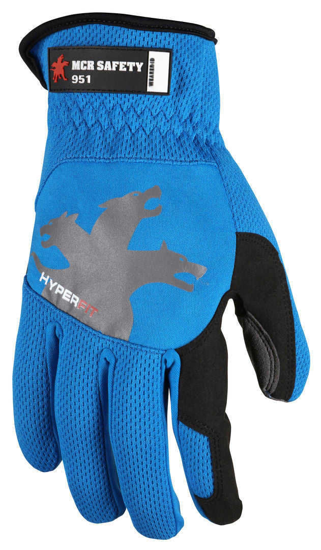 HyperFit Mechanics Gloves, Synthetic Leather Palm, Slip-On Cuff, Reflective