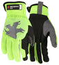 HyperFit Hi-Vis Mechanics Gloves, Synthetic Leather Palm, Slip-On Cuff, Reflective