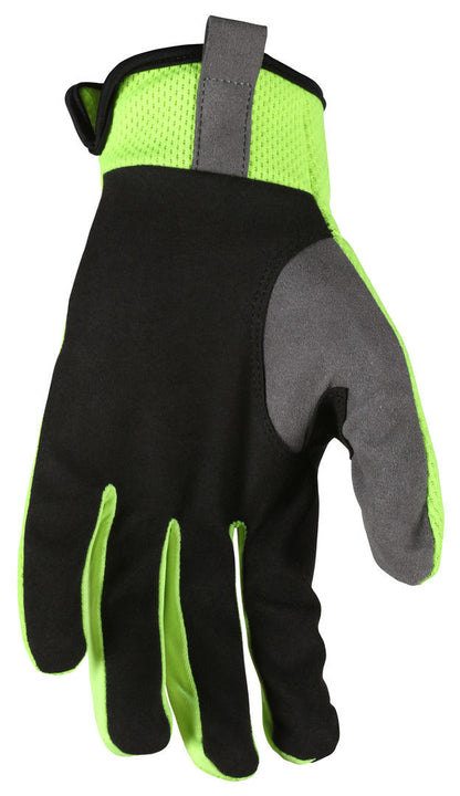HyperFit Hi-Vis Mechanics Gloves, Synthetic Leather Palm, Slip-On Cuff, Reflective