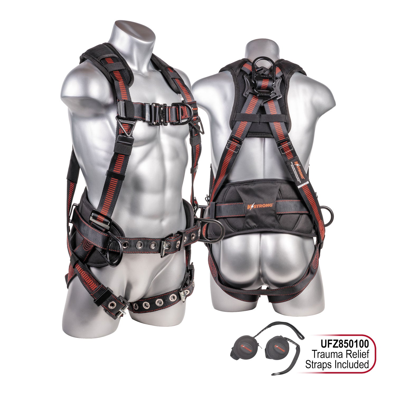 KStrong® Kapture™ Epic 5-Point Full Body Harness, Enhanced Dorsal D-ring Plus™, Front D-ring, 2 Side D-rings, Waist Pad w/ Removable Tool Belt, Back/Shoulder Pad, QC Chest and TB Legs – (ANSI)
