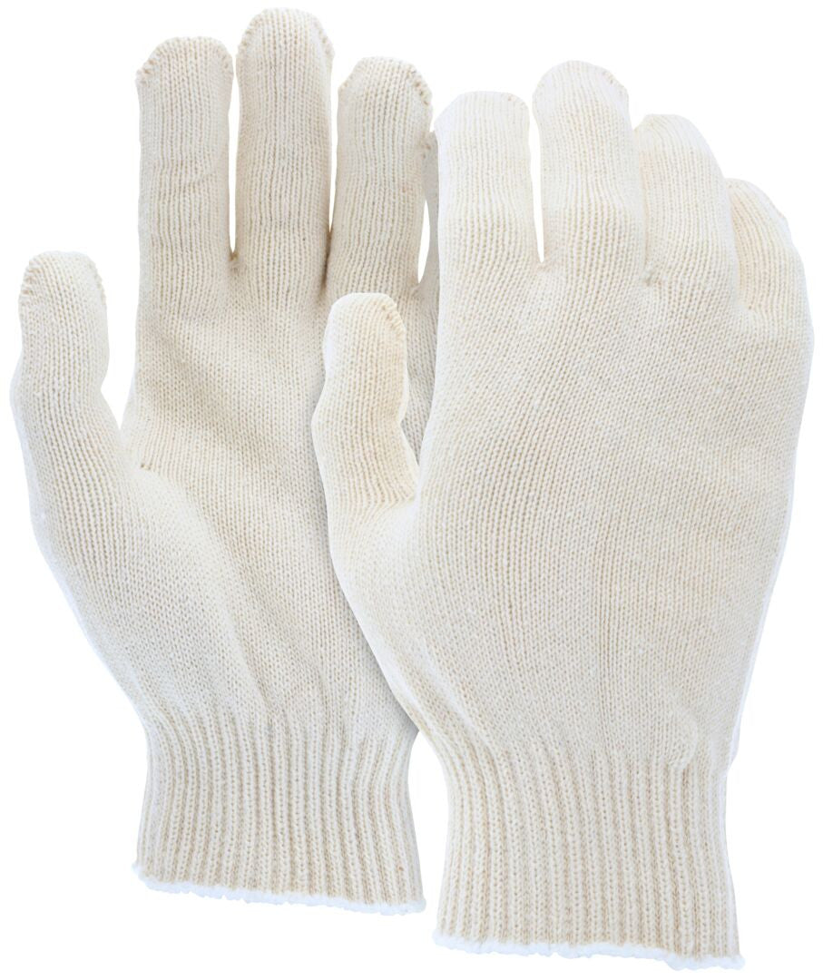 String Knit Work Gloves, Cotton/Polyester, 10 Gauge, Hemmed Cuff