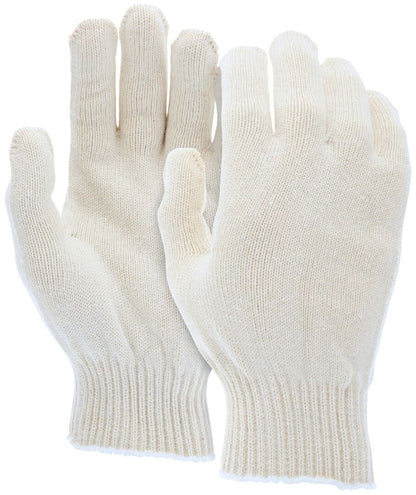 String Knit Work Gloves, Cotton/Polyester, 10 Gauge, Hemmed Cuff