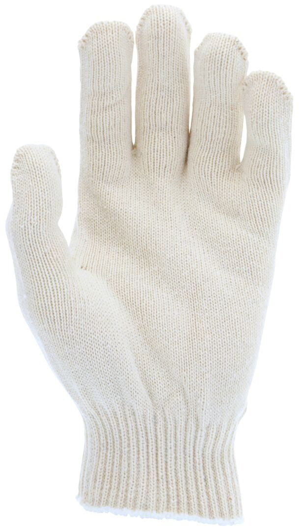 String Knit Work Gloves, Cotton/Polyester, 10 Gauge, Hemmed Cuff