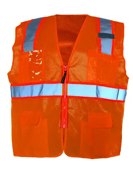 Occunomix Solid/Mesh Two-Tone Surveyor Vest W/Zipper Hi-Vis Safety Vests Orange L model LUX-ATRNSM-OL
