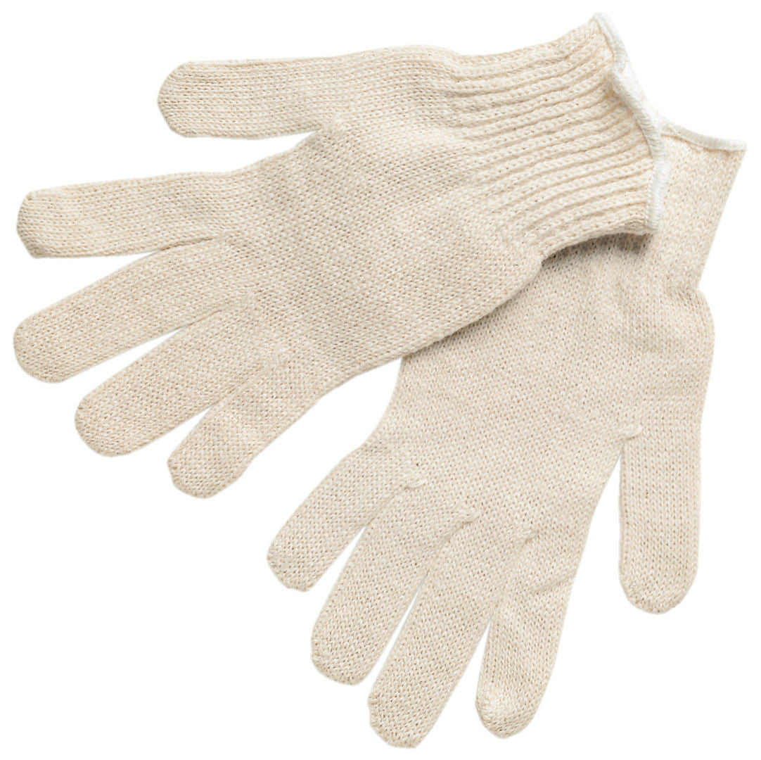 String Knit Work Gloves, Cotton/Polyester Blend, 7 Gauge, Hemmed Cuff