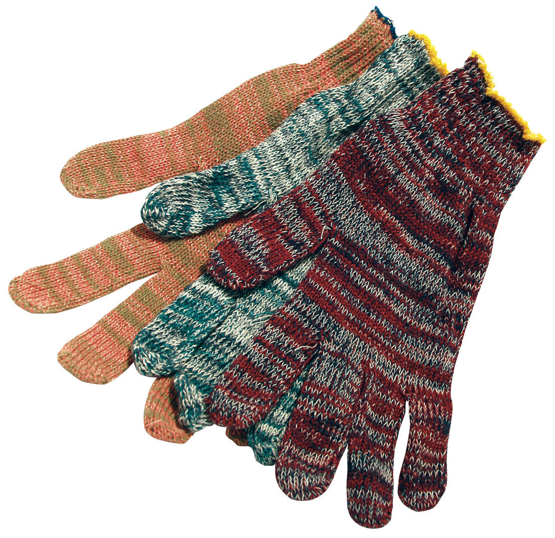 String Knit Work Gloves, 7 Gauge, Cotton Polyester Blend, Knit Wrist