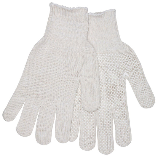 String Knit Work Gloves, Cotton Polyester Blend, Single-Sided White PVC Dot Grip