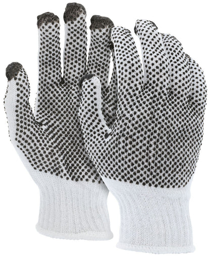 Cotton Polyester String Knit Gloves, 7 Gauge, Double-Sided PVC Dots