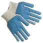 Cotton/Polyester String Knit Gloves, Blue PVC Dots, Two-Sided Grip