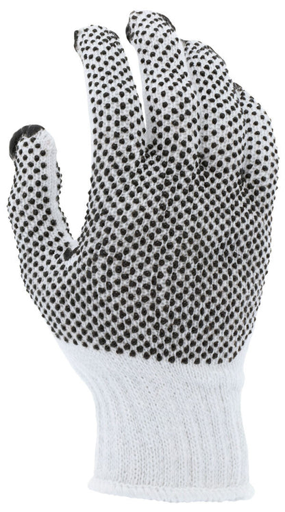 Cotton Polyester String Knit Gloves, 7 Gauge, Double-Sided PVC Dots