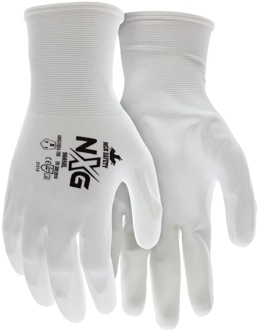 NXG® Work Gloves, 18-Gauge Polyester Shell, Polyurethane Palm Coating