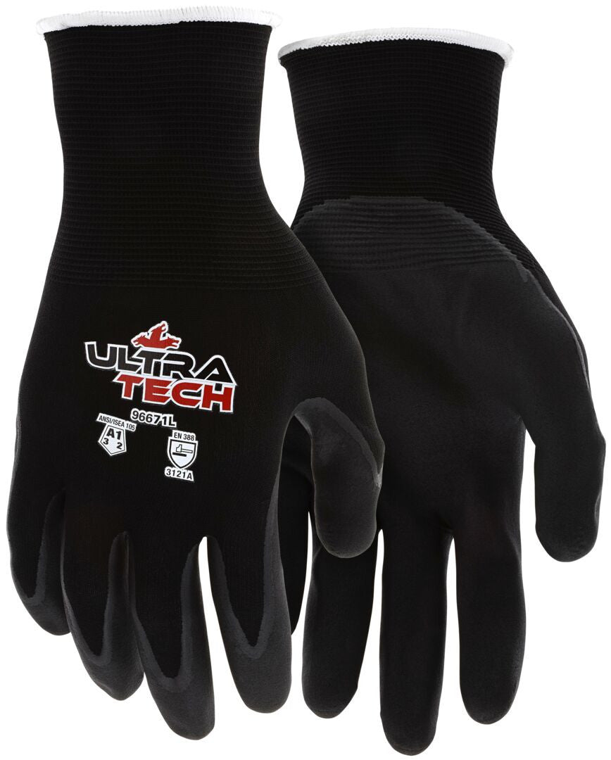 UltraTech 21-Gauge Nylon Shell Gloves, Micro-Foam Nitrile Palm, ESD Safe