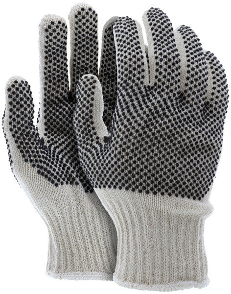 Cotton-Polyester String Knit Gloves, 7 Gauge, Double-Sided PVC Dot Grip