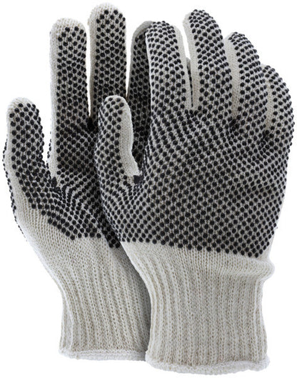 Cotton-Polyester String Knit Gloves, 7 Gauge, Double-Sided PVC Dot Grip