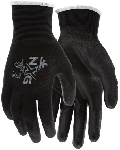 NXG® Work Gloves, 13-Gauge Black Nylon, Polyurethane Palm and Fingertips