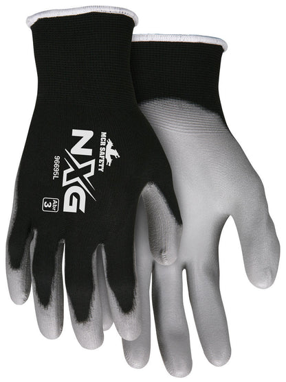 NXG Work Gloves, 15-Gauge Black Nylon, Gray Polyurethane Palm, Latex Free