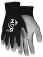 NXG Work Gloves, 15-Gauge Black Nylon, Gray Polyurethane Palm, Latex Free