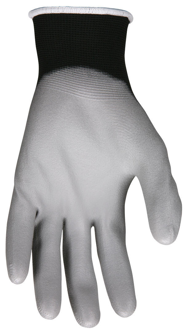 NXG Work Gloves, 15-Gauge Black Nylon, Gray Polyurethane Palm, Latex Free