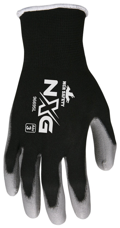 NXG Work Gloves, 15-Gauge Black Nylon, Gray Polyurethane Palm, Latex Free