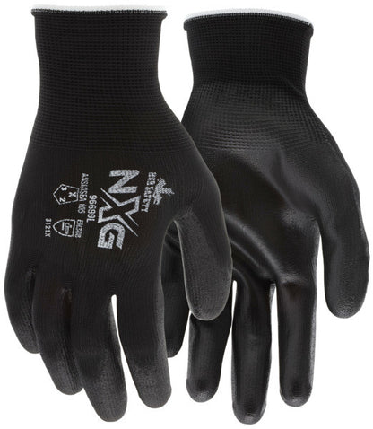 NXG Work Gloves, 13 Gauge Polyester Shell, Black Polyurethane Palm Coating