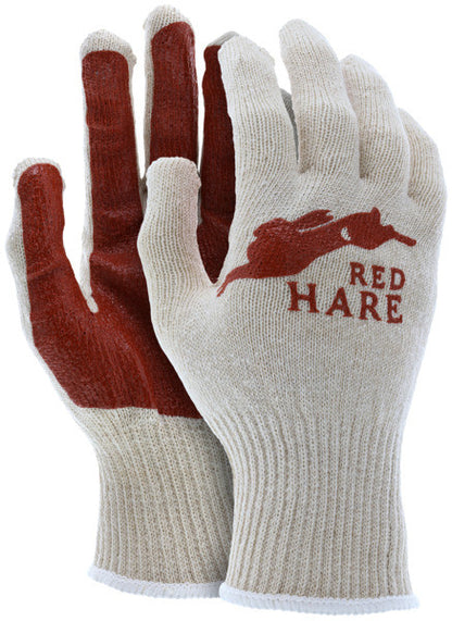 Red Hare String Knit Cotton Gloves, Russet Nitrile Palm, Knit Wrist