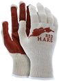 Red Hare String Knit Cotton Gloves, Russet Nitrile Palm, Knit Wrist