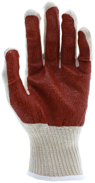 String Knit Work Gloves, Cotton/Polyester, Black PVC Palm Coat, Knit Wrist