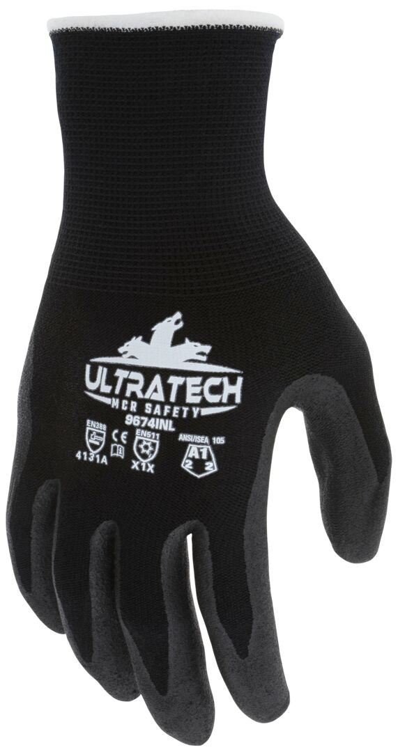 UltraTech Insulated Work Gloves, 15g Nylon/Merino Wool, Micro Foam Nitrile Palm