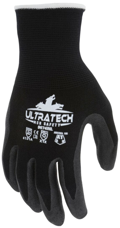 UltraTech Insulated Work Gloves, 15g Nylon/Merino Wool, Micro Foam Nitrile Palm
