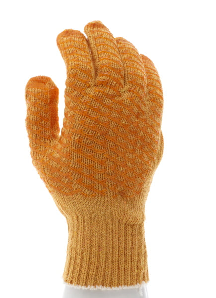 9675M - Honey Grip® Work Gloves - Orange Cotton/Polyester String Knit - PVC Honeycomb Criss-Cross Grip - Uncured PVC Adds Excellent Gripping Power