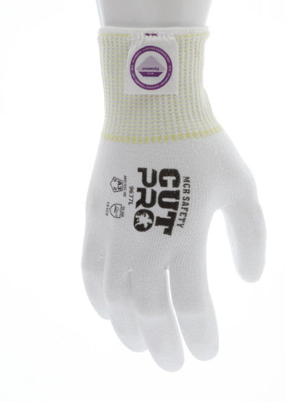 9677 - MCR Safety CutPro® - 13 Gauge Dyneema® Diamond Technology Shell - Cut Resistant Work Gloves - White Polyurethane (PU) Coated Palm and Fingertips - Micro-Particle Boosted High Strength Fiber Provides Cool-touch, Comfort and Maximum Durability