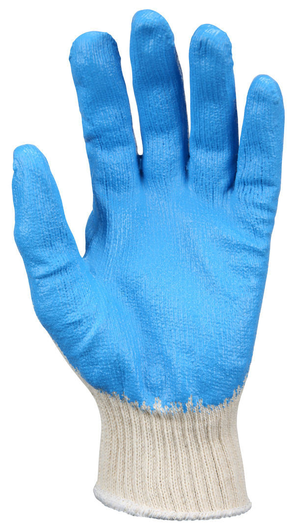 String Knit Work Gloves, 10 Gauge Cotton Polyester, Blue Latex Palm Coating
