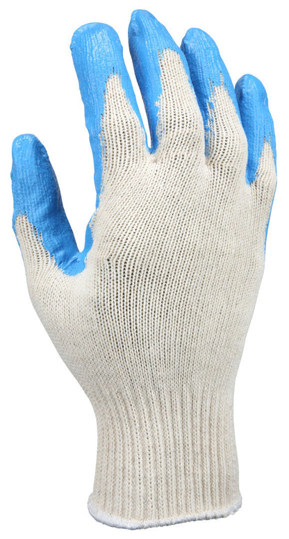 String Knit Work Gloves, 10 Gauge Cotton Polyester, Blue Latex Palm Coating