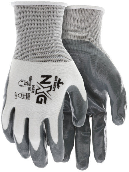 NXG Work Gloves, 15 Gauge Nylon Shell, Nitrile Coated Palm and Fingertips