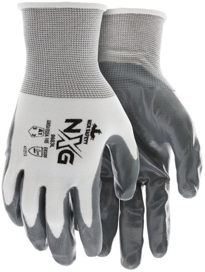 NXG Work Gloves, 15 Gauge Nylon Shell, Nitrile Coated Palm and Fingertips