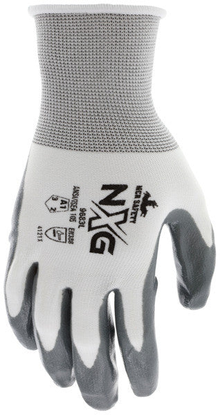 NXG Work Gloves, 15 Gauge Nylon Shell, Nitrile Coated Palm and Fingertips
