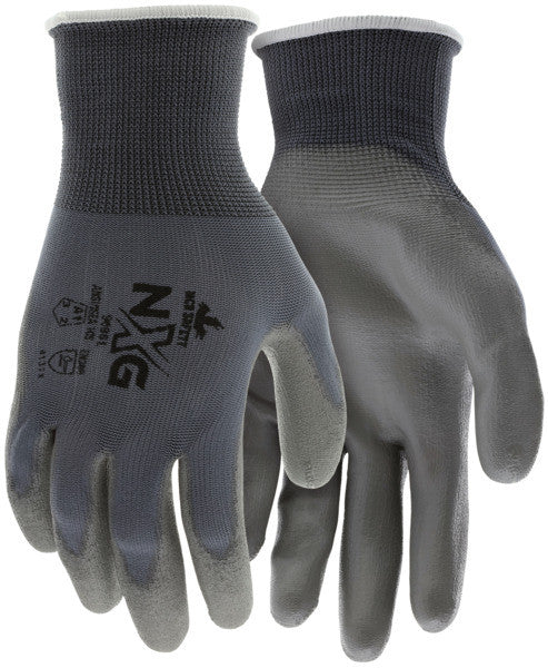 NXG Work Gloves, 13 Gauge Nylon Shell, Gray PU Coated Palm