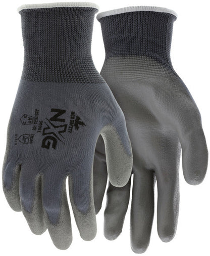 NXG Work Gloves, 13 Gauge Nylon Shell, Gray PU Coated Palm
