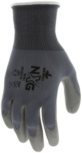 NXG Work Gloves, 13 Gauge Nylon Shell, Gray PU Coated Palm