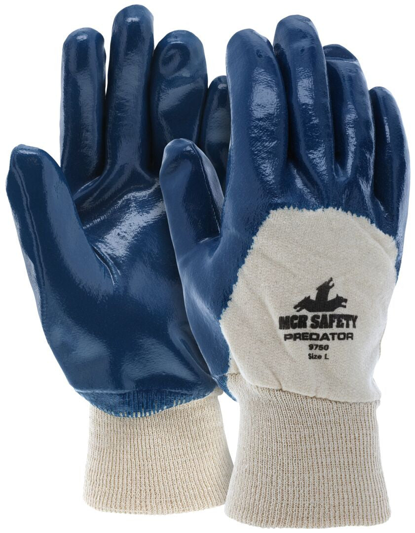 Predator Nitrile Palm Coated Gloves, Jersey Lining, Knit Wrist, A2 Cut